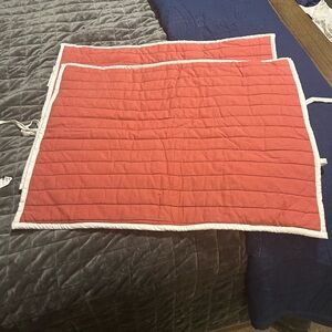 Restoration Hardware Quilted Red and White Reversible Shams NEW